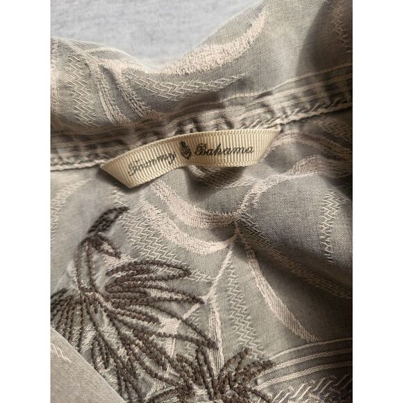 Tommy Bahama Shirt Mens Biege L Hawaiian 100% Silk Aloha Leaves Camp Tropical - Picture 3 of 13